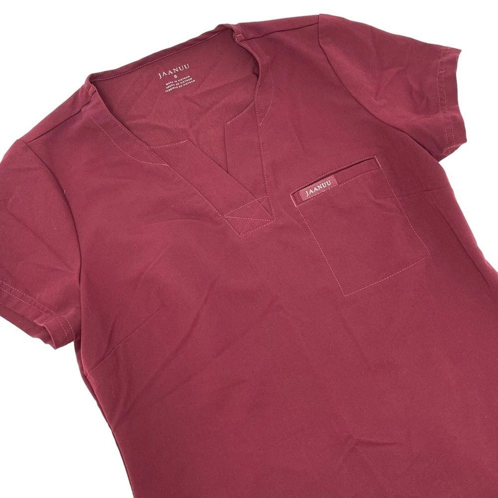 Jaanuu Burgundy Women's V-Neck Single Pocket Scrub Top Size‎ Small